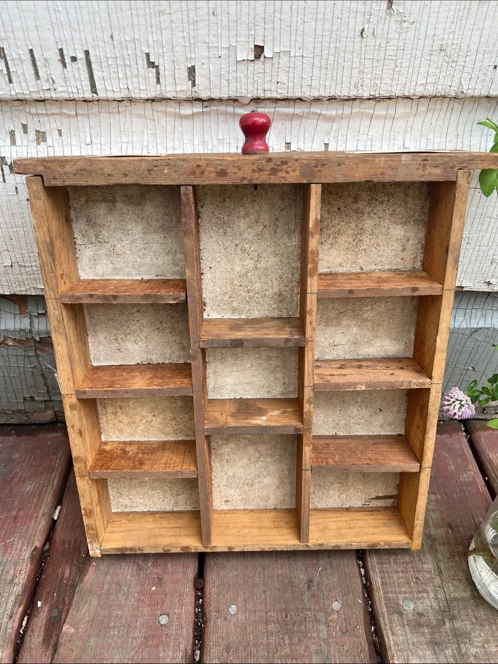Vintage Handmade letterpress style Wooden Wall Shelf with Red Knob